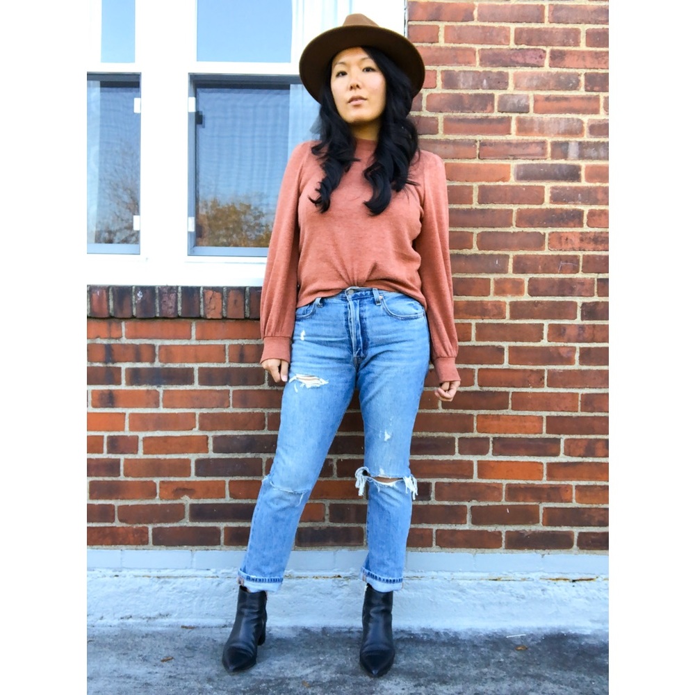 Madewell Puff Sleeve Mockneck in Afterglow